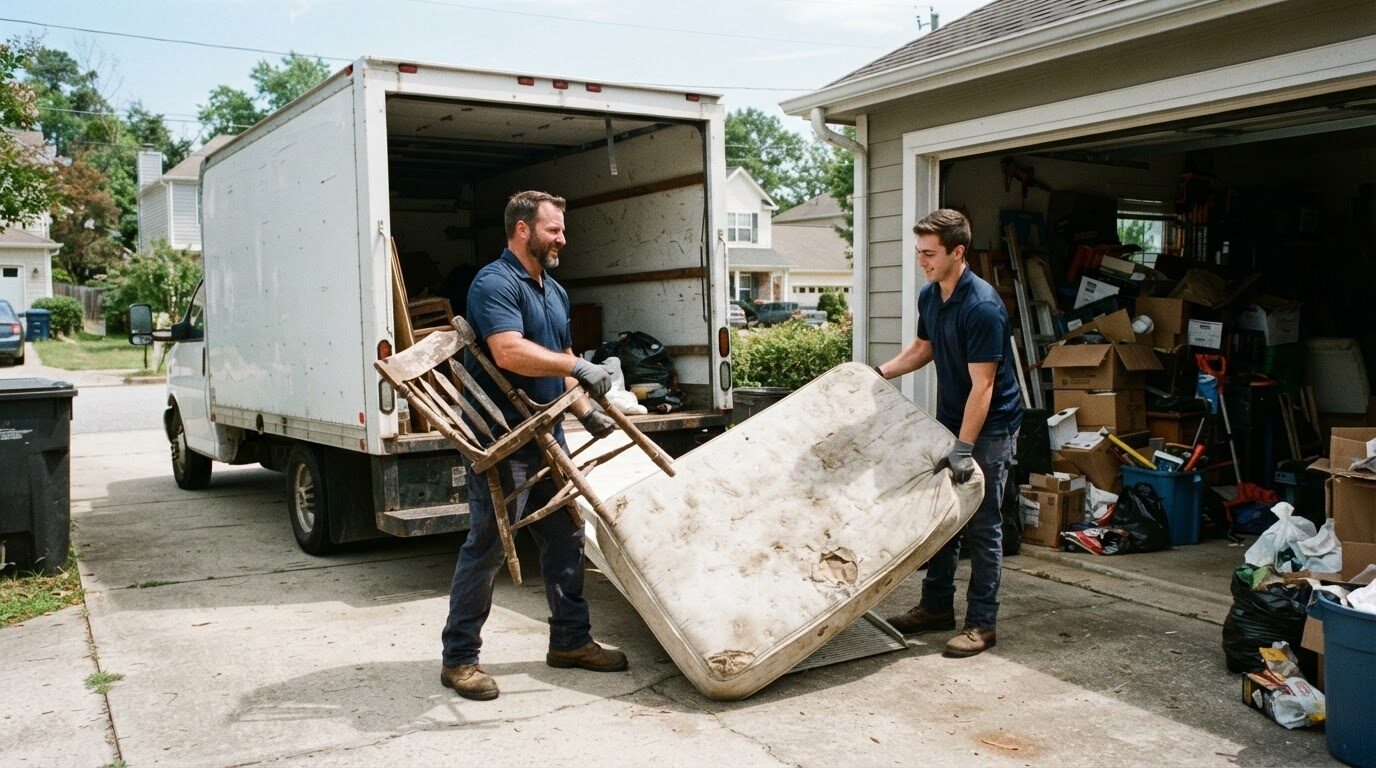Junk Raider crew clearing junk from a garage in Charlotte