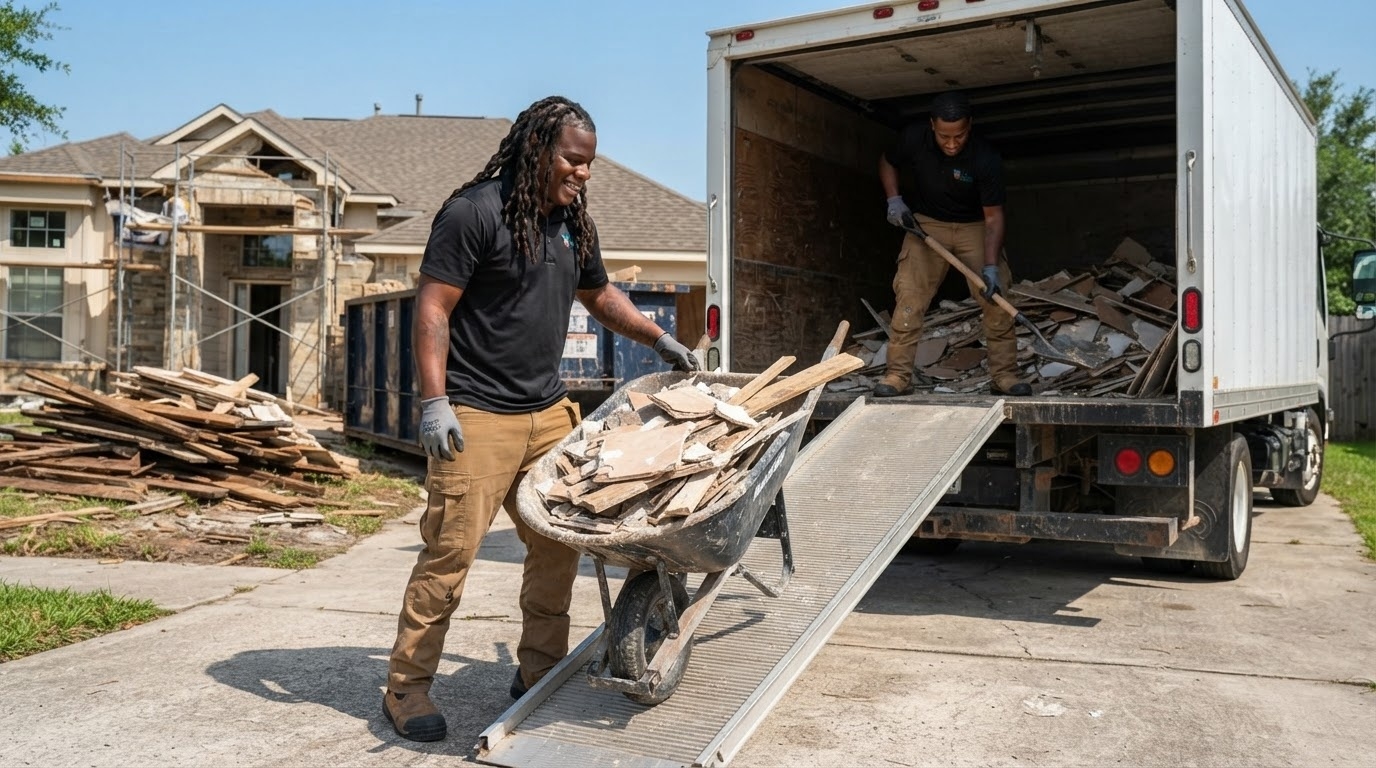 Junk Raider crew handling construction debris removal in Charlotte, NC