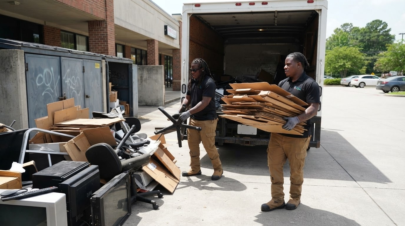 Junk Raider crew handling dumpster pad cleanouts in Charlotte, NC