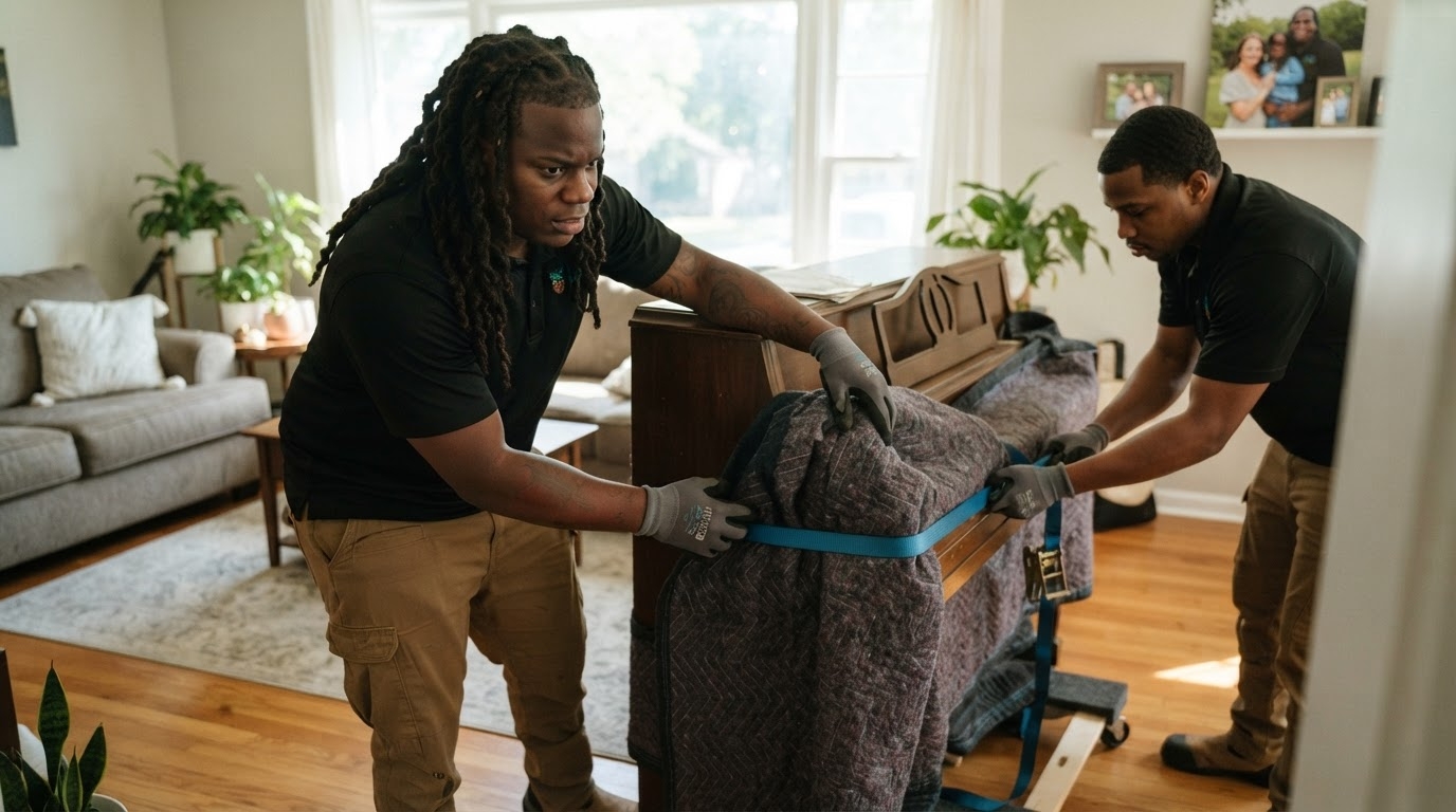 Junk Raider crew handling piano removal in Charlotte, NC